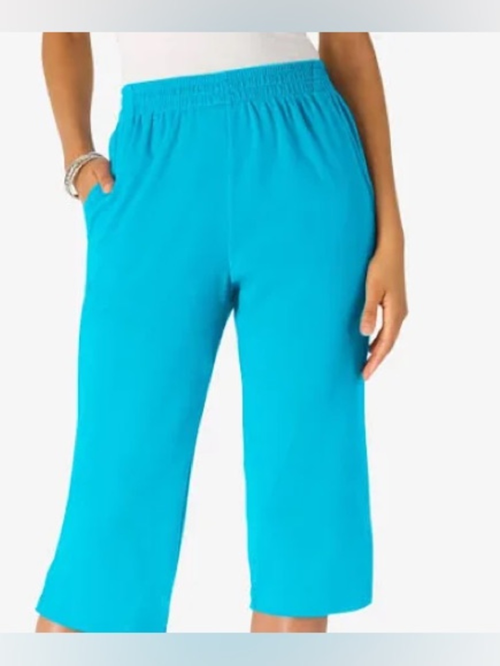 Drapers & Dsmons: 18W, Relaxed Wide-Leg Crop Pants in Bright Turquoise